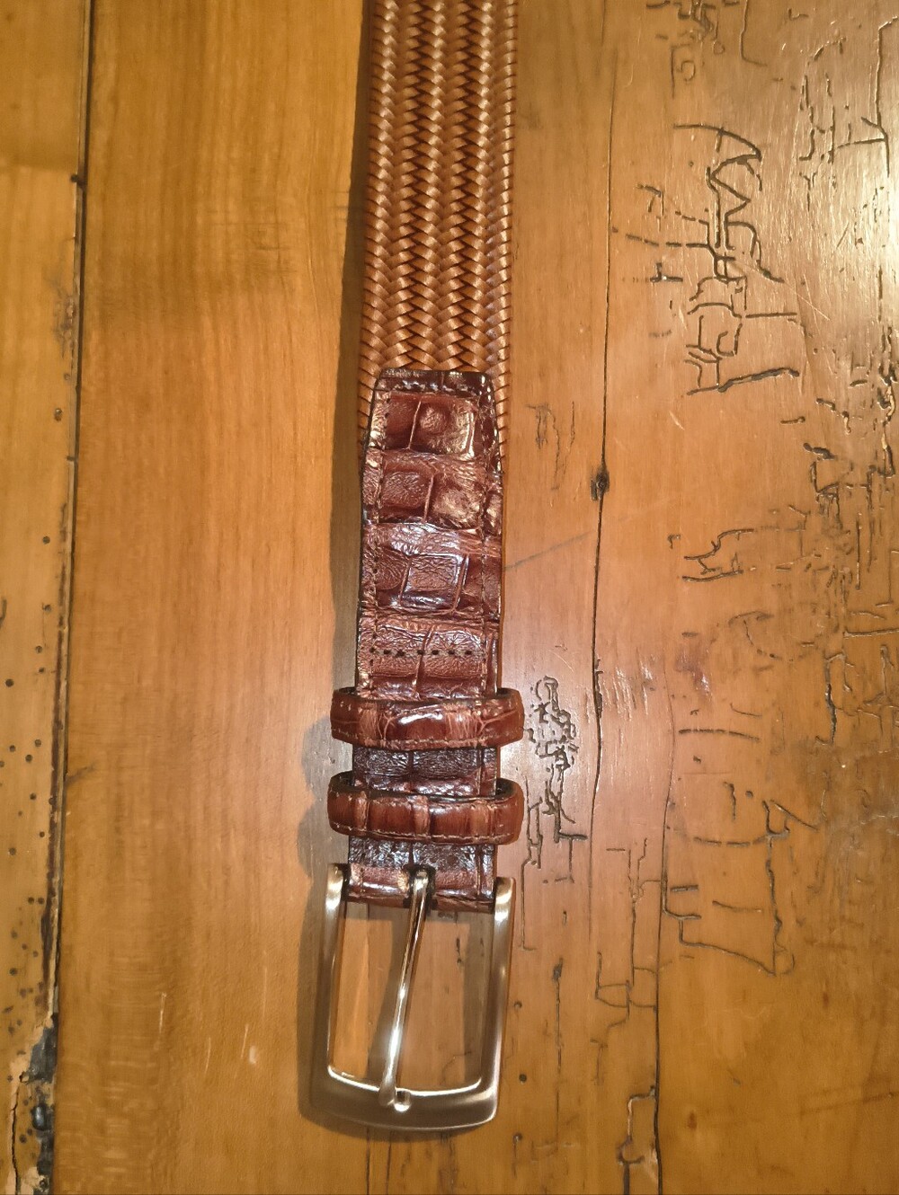 Torino Caiman Alligator Leather Woven Belt Brown Size 40*